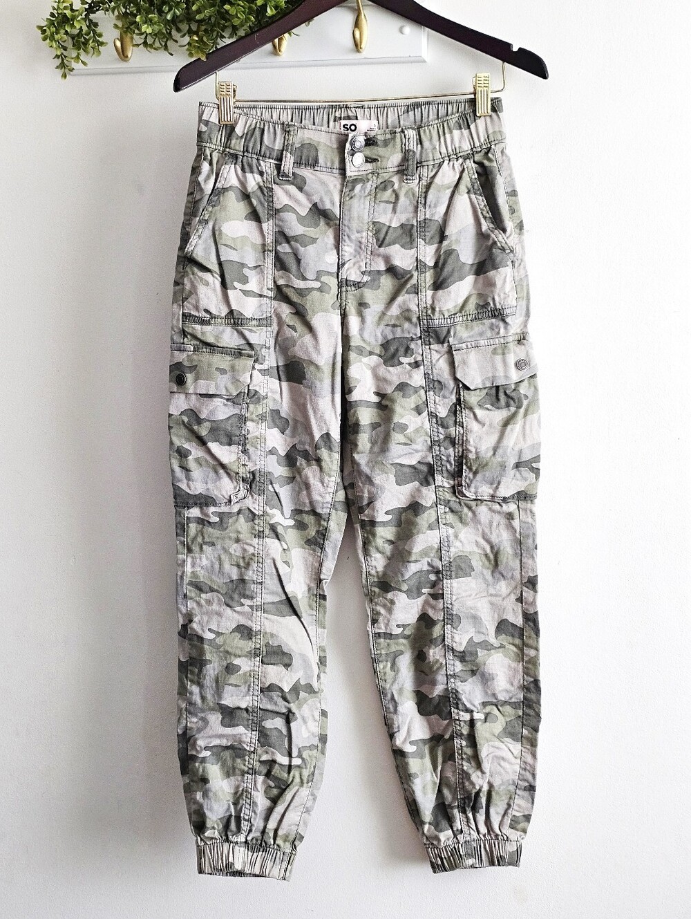 SO Camo Cargo Jogger Pants Women's Small Stretch Elastic Waist Utility Green